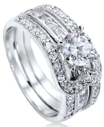 Three Layer Silver Diamonds Wedding Ring
