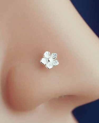 Tiny Floral Silver Nose Stud Ring