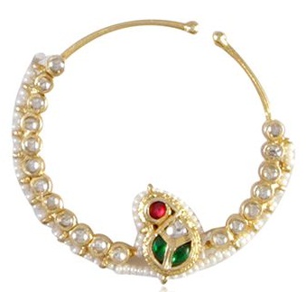 Traditional Silver Nose Ring with Pearl and Kundan