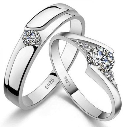 Zircon Diamond Sterling Couple Rings