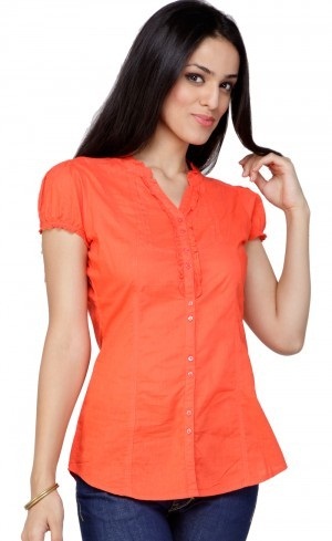 Half Puff Hand Sleeve Orange Women´s Shirt