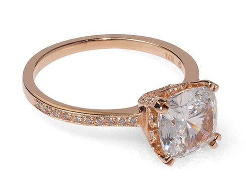 Rose Gold Cushion Cut  Diamond Engagement Ring