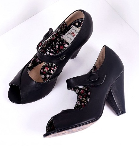Betty black leather peep toe shoes
