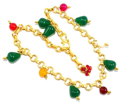 Colour Gemstone Gold plated Anklet