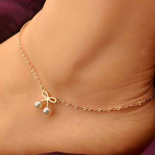 Cute Pearl Bow knot Anklet in Rose Gold