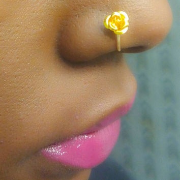 Fake Nose Ring with Golden Flower