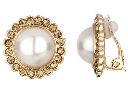 Pearl Button Clip on Earrings