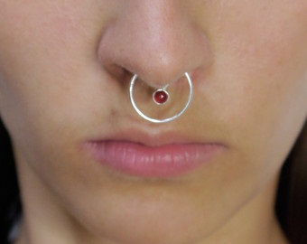 Septum Ring with Red Stone