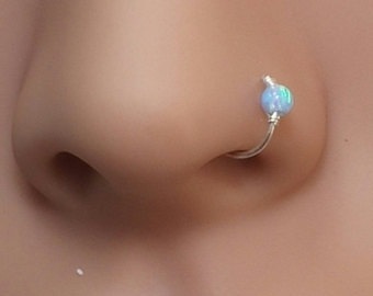 Silver Magnetic Nose Ring with Blue Ball