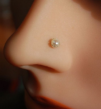 White Rose Gold Ariel's Pearl Shell L-Shaped Nose Ring - Rebel Bod