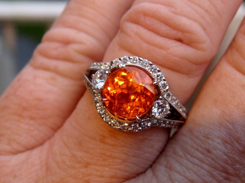 Spessartite Garnet Diamond Ring