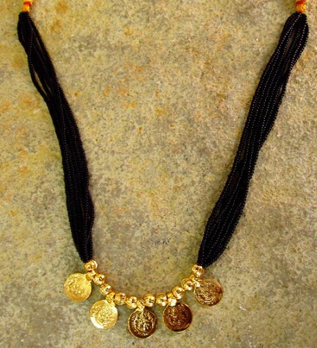 Thick Black Bead Chain with Lakshmi Coin Mangalsutra