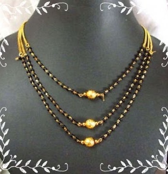 Three-Row Black Bead Mangalsutra Chain