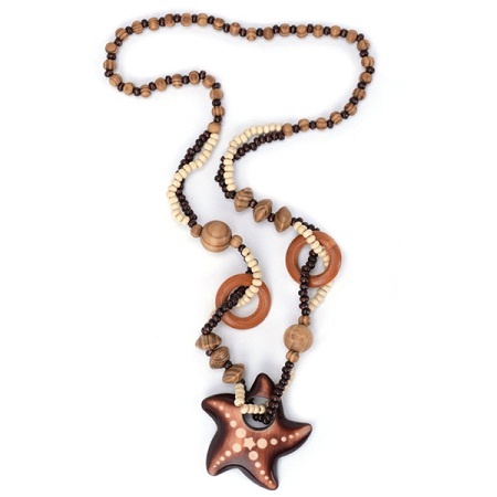 Wooden Star Pendant Bead Necklace