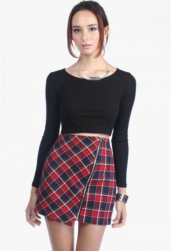 Asymmetric Plaid Skirt for Ladies