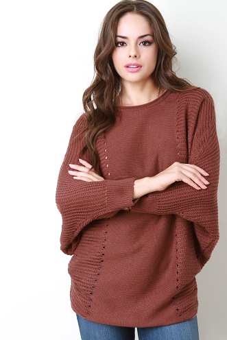 Contrast Knit Batwing Sweater Top