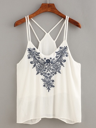 Embroidered Strap Top