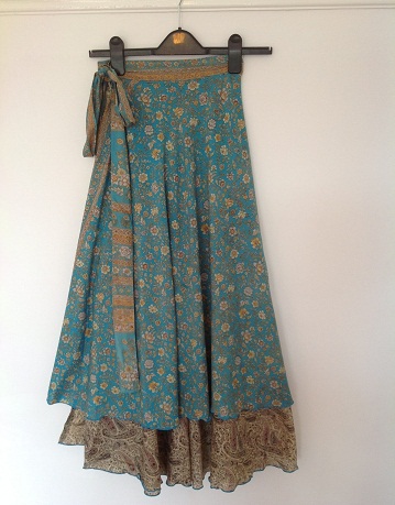 Upcycled Wrap Around Skirt Reversible Vintage Patchwork Handkerchief Hem  Boho Midi Free Size