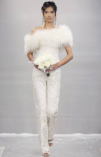 White Cropped Lace Bridal Jumpsuits