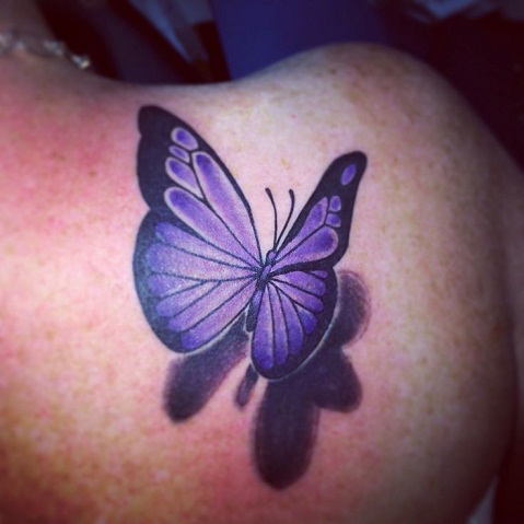 3D style purple butterfly tattoo