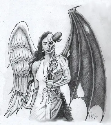 Angel Devil Tattoo Demon Drawing PNG 900x632px Angel Art Black And  White Body Art Cold Weapon