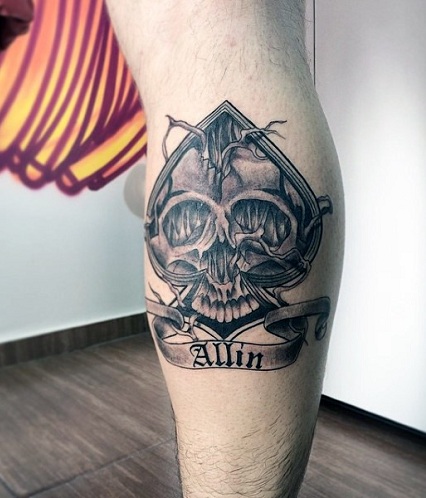 Black Inked Skull Design Aces Tattoo Design