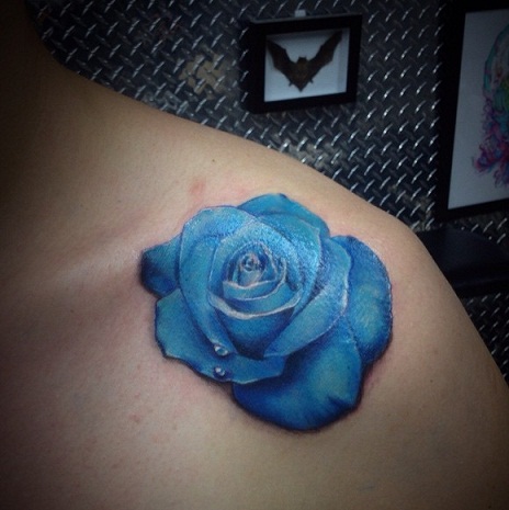 Blue Rose Collarbone Tattoo