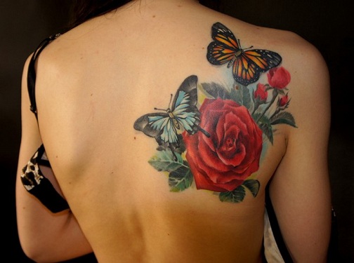 Bright Butterfly and Rose Abstract Tattoo Design