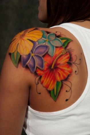 Colourful Tribal Flower combined Tattoo
