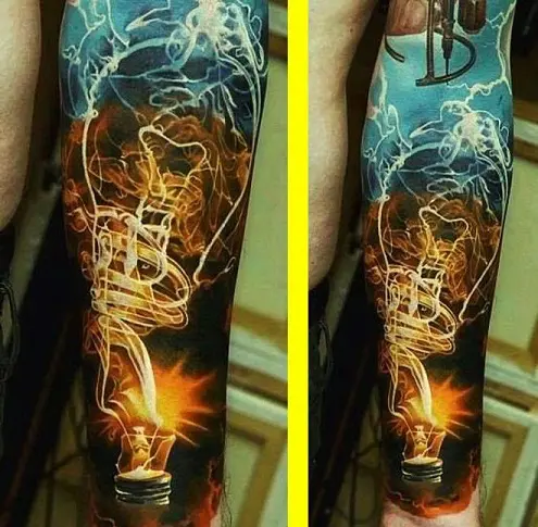 Minimalist lightning bolt tattoo on the inner forearm