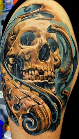 Fiery Bio Organic Skull Tattoo Design