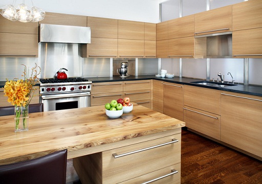 Flat panel kitchen cabinets