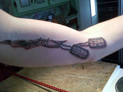 Forever dog tag tattoo on arm