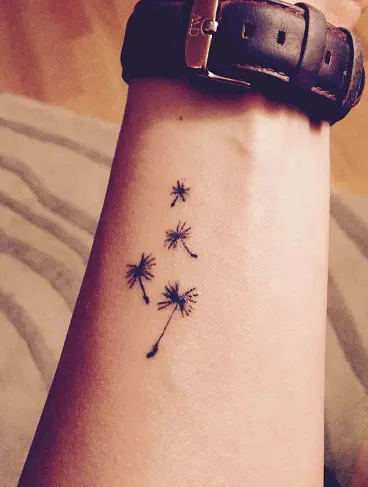 Beautiful Watercolored Dandelion Tattoo With Quote On Side Rib For Girl
