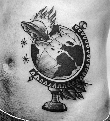 Globe With Alien Ship Tattoo Design