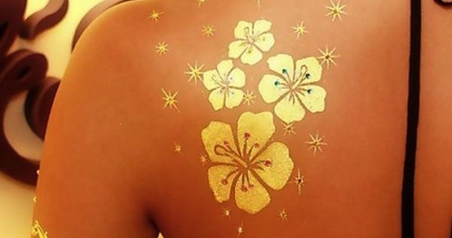 Golden Flower in Metallic Tattoo
