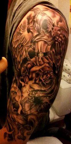 Black and Grey Heaven and Hell tattoo by Dimas Reyes TattooNOW