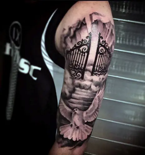 Tattoo uploaded by Joel Bobadilla  Dove with Heavens Gates stairway to  heaven from a rose  Tattoodo