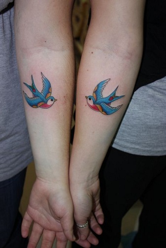 Matching Colorful Bird Tattoo