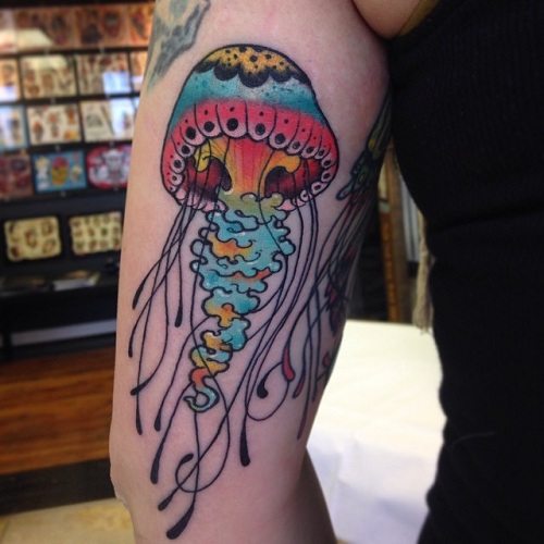 Multi Coloured Pattern Jellyfish Tattoo
