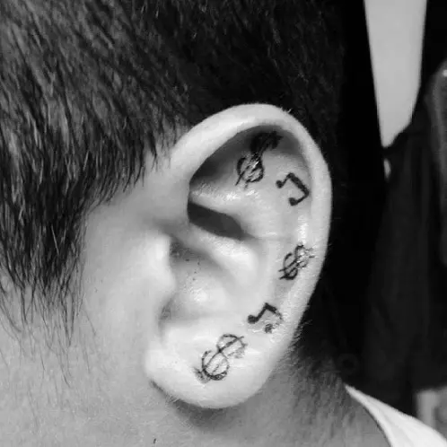Musical Notes Behind Ear Tattoo Idea