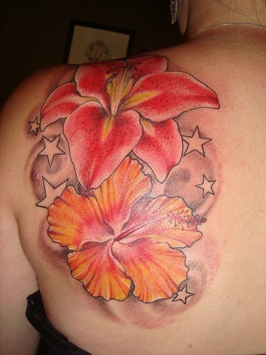 Orange Hibiscus Flower Tattoo Design