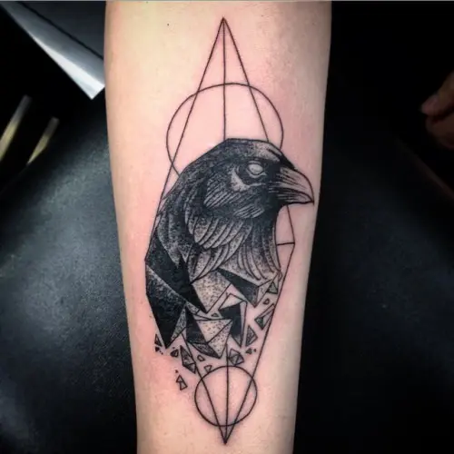 raven and geometric shapes picture and tattoo by Mac  Kleine Welt Tattoos  Munich Germany  rtattoos