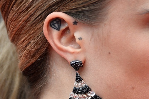 Star with Diamond Pattern Ear Tattoo