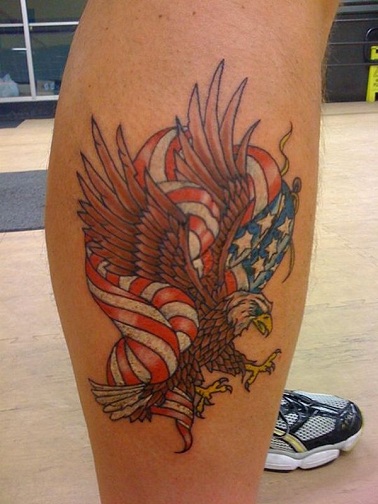 Unique Eagle Flag Tattoo Design