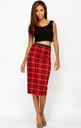Womens Red Checked Pencil Skirt4