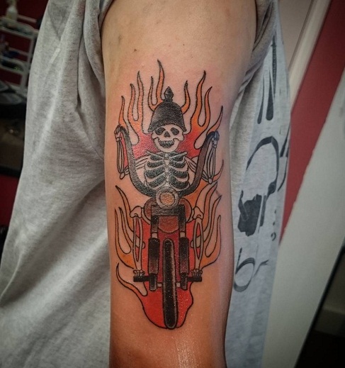 Tattoo uploaded by A Sailors Grave  Traditional motorbike  skeleton   Tattoodo