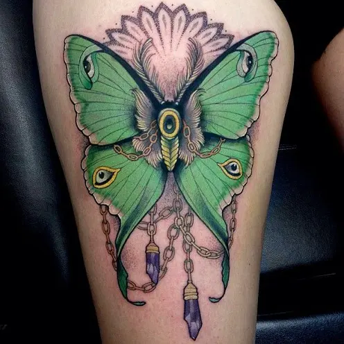 An enchanting pair of temporary tattoos from our latest release with a  sparkling quartz crystal and luna moth flying under a crescent moon   Instagram post from TEMPORARY TATTOOS naturetats