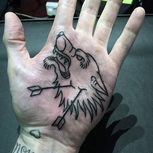 Fierce Dog Tattoo on Palm 