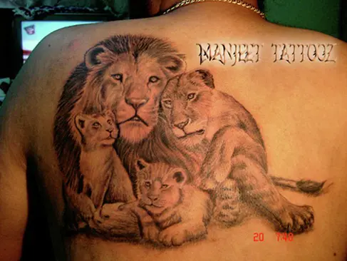 Lion pride black and grey sleeve tattoo